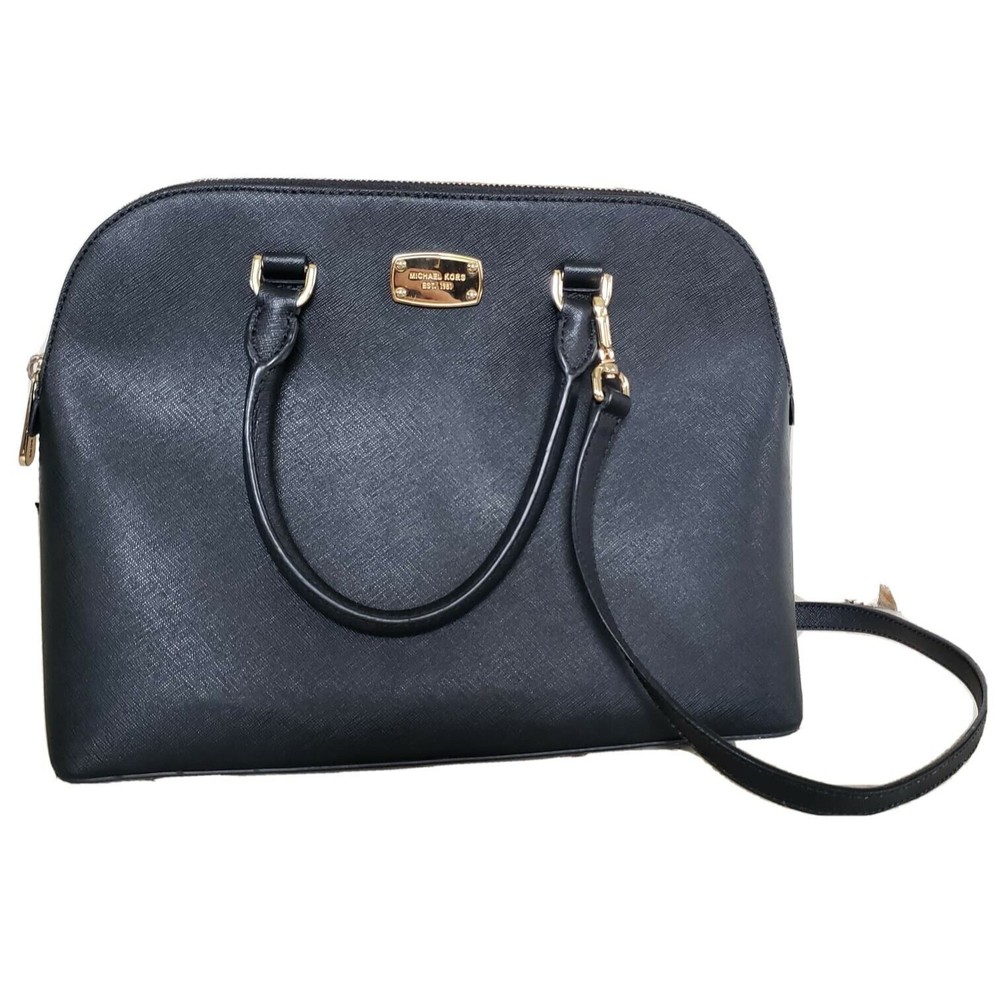 Michael Kors CINDY Medium Dome Satchel Black Leather Tote